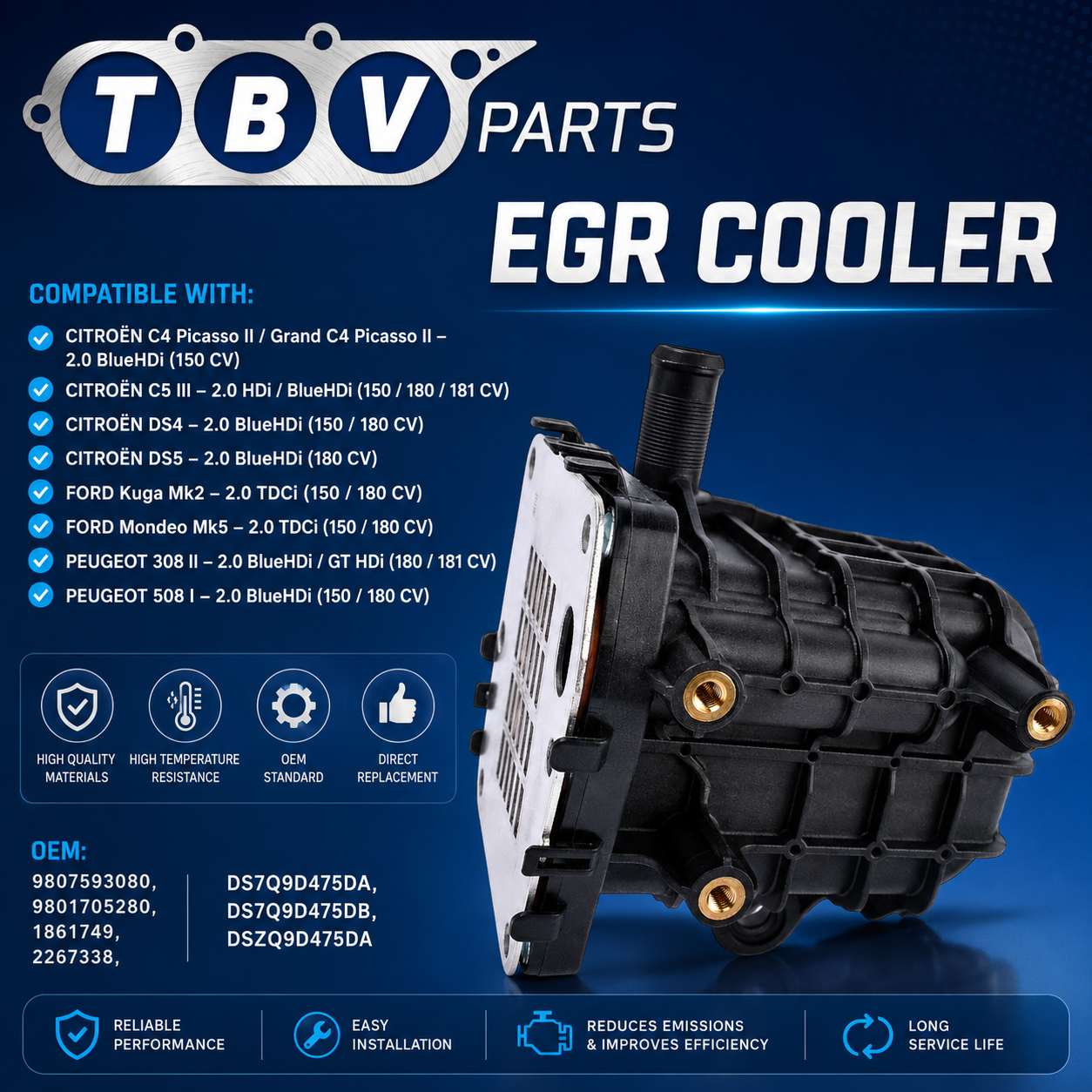 EGR COOLER CITROEN FORD PEUGEOT 2.0HDI 9807593080 9801705280 1861749 2267338 DS7Q9D475DA DS7Q9D475DB DSZQ9D475DA