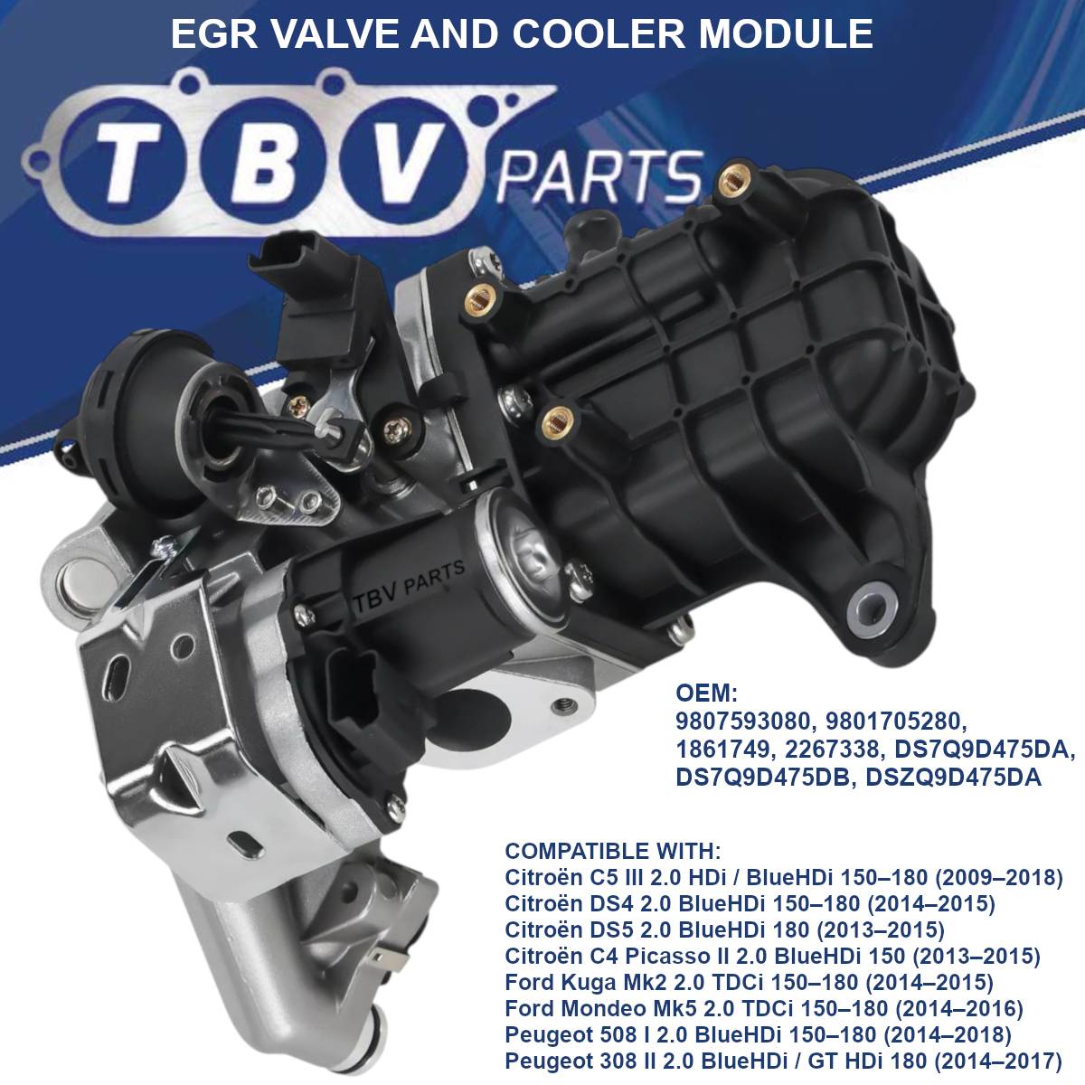 ENFRIADOR CON VALVULA EGR CITROEN FORD PEUGEOT 2.0HDI 9807593080 9801705280 1861749 2267338 DS7Q9D475DA DS7Q9D475DB DSZQ9D475DA