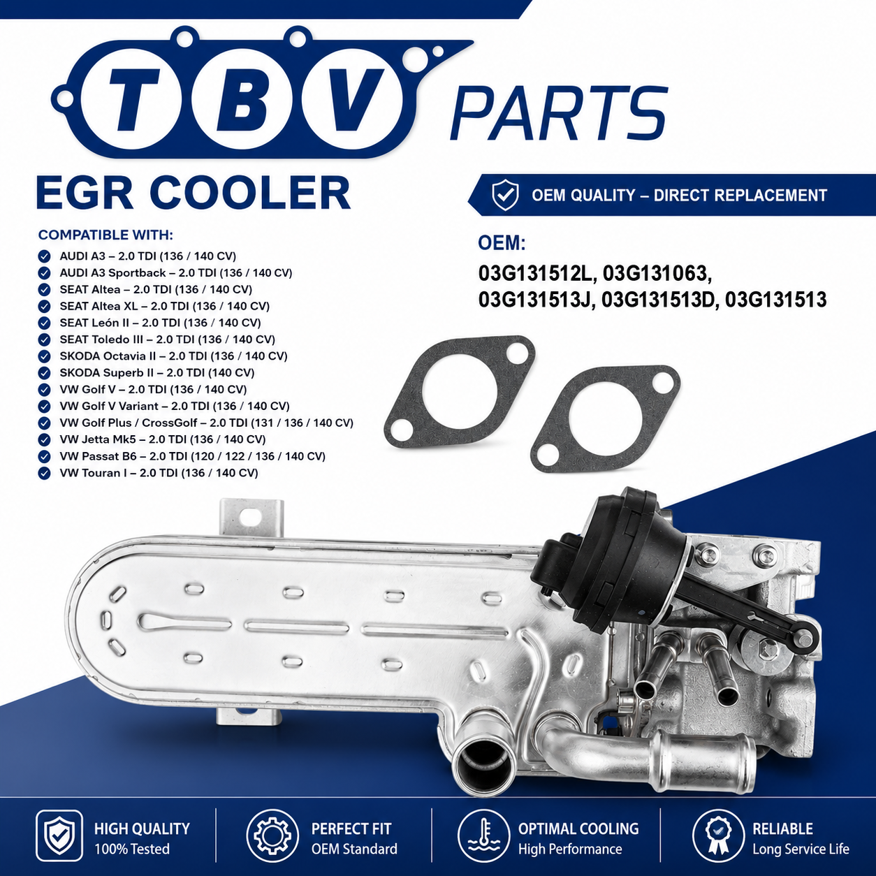 ENFRIADOR EGR AUDI SEAT SKODA VW 2.0 TDI 03G131512L, 03G131063, 03G131513J, 03G131513D, 03G131513