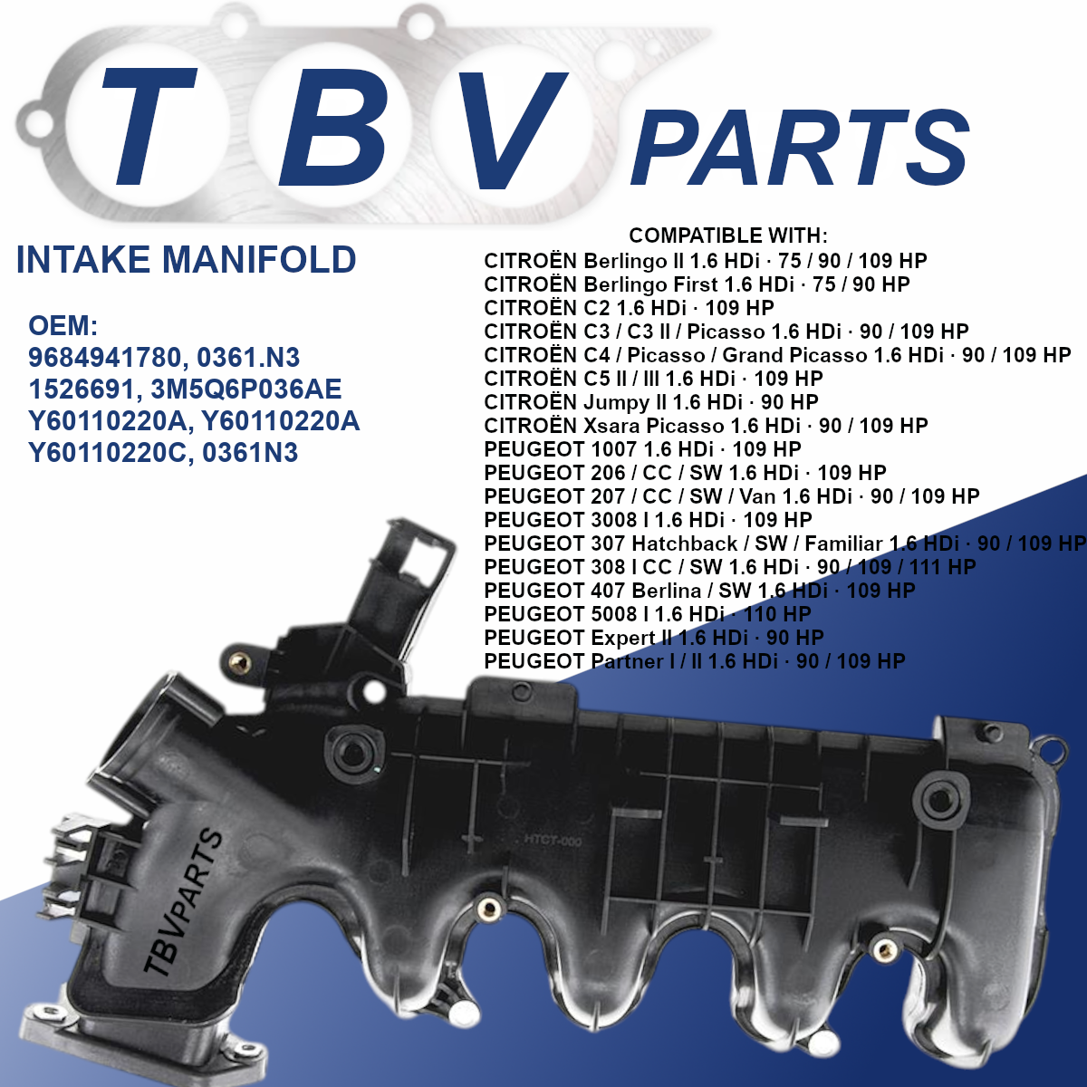 COLECTOR DE ADMISIÓN PEUGEOT 1.6HDI 0361N3 9684941780 1526691 3M5Q6P036AE Y60110220A Y60110220B