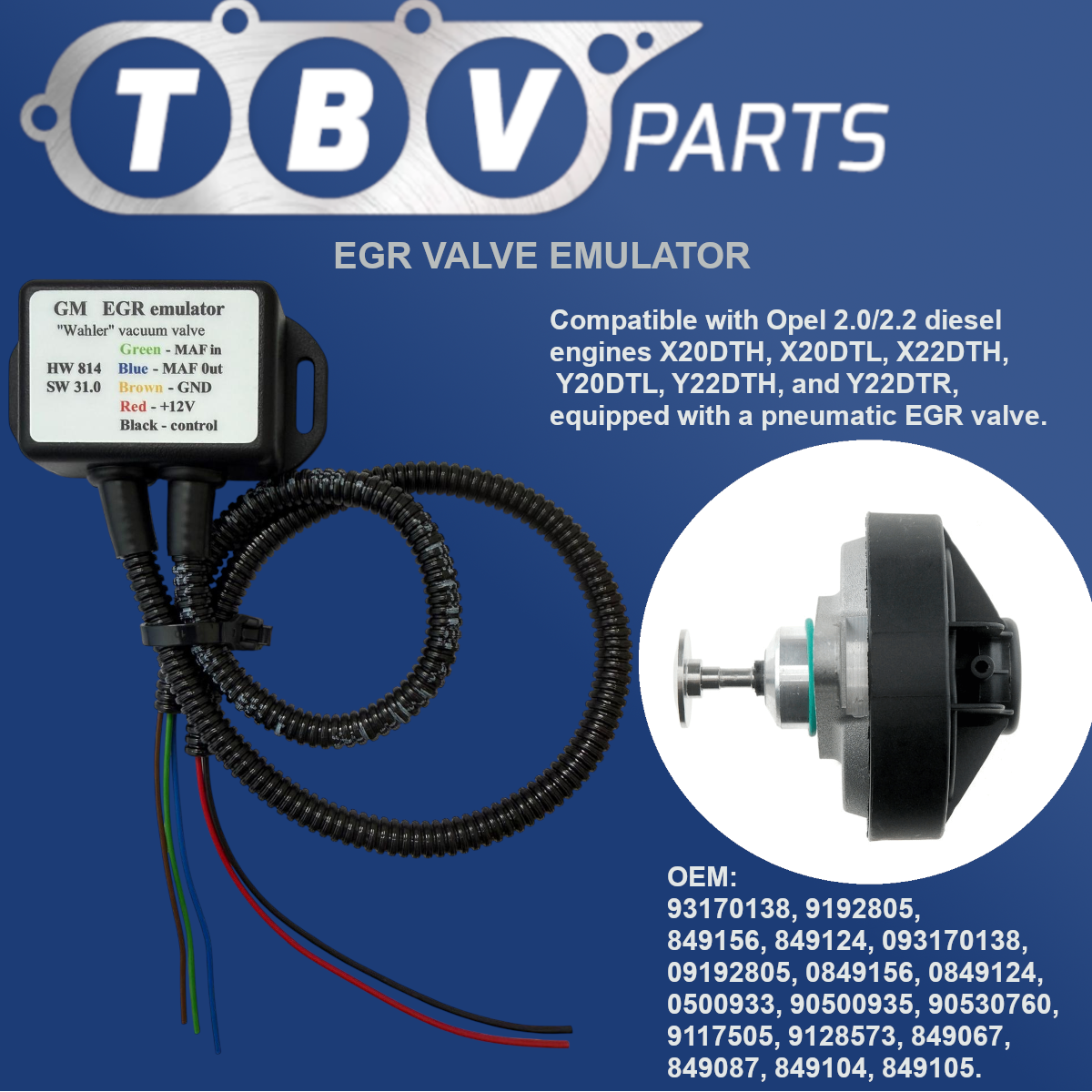 EMULADOR VALVULA EGR NEUMATICA OPEL VECTRA ASTRA OMEGA ZAFIRA 2.0 / 2.2 DI DTI WAHLER 7211D 93170138
