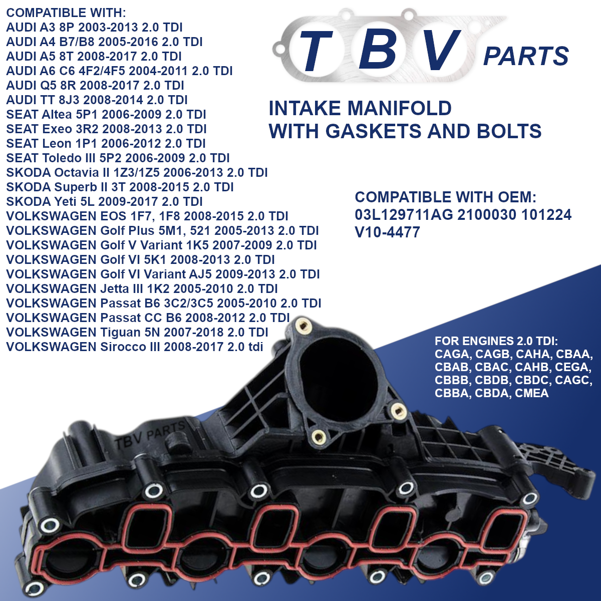 INTAKE MANIFOLD AUDI SKODA SEAT VW 2.0TDI 03L129711AG 2100030