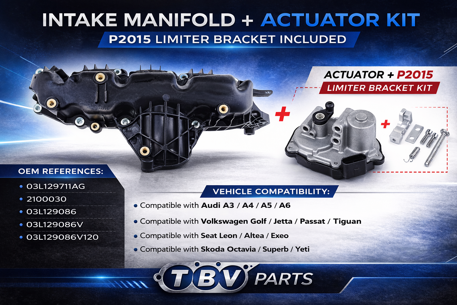 COLECTOR DE ADMISION CON ACTUADOR AUDI SKODA SEAT VW 2.0TDI 03L129711AG 2100030 03L129086