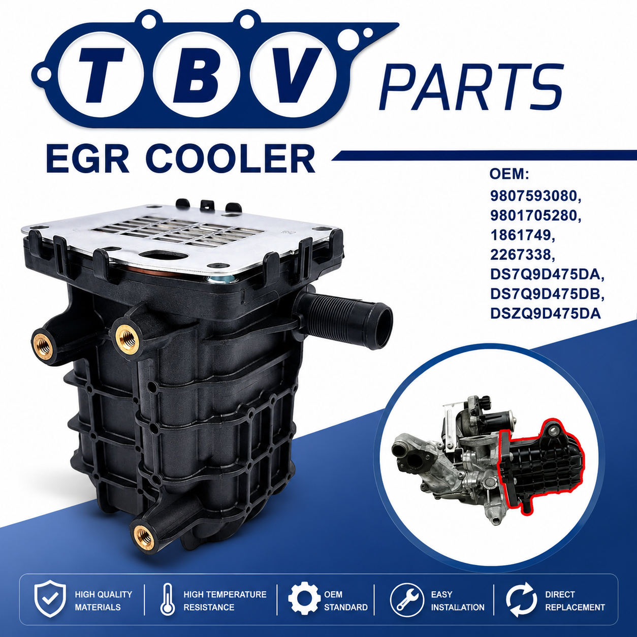 EGR COOLER CITROEN FORD PEUGEOT 2.0HDI 9807593080 9801705280 1861749 2267338 DS7Q9D475DA DS7Q9D475DB DSZQ9D475DA