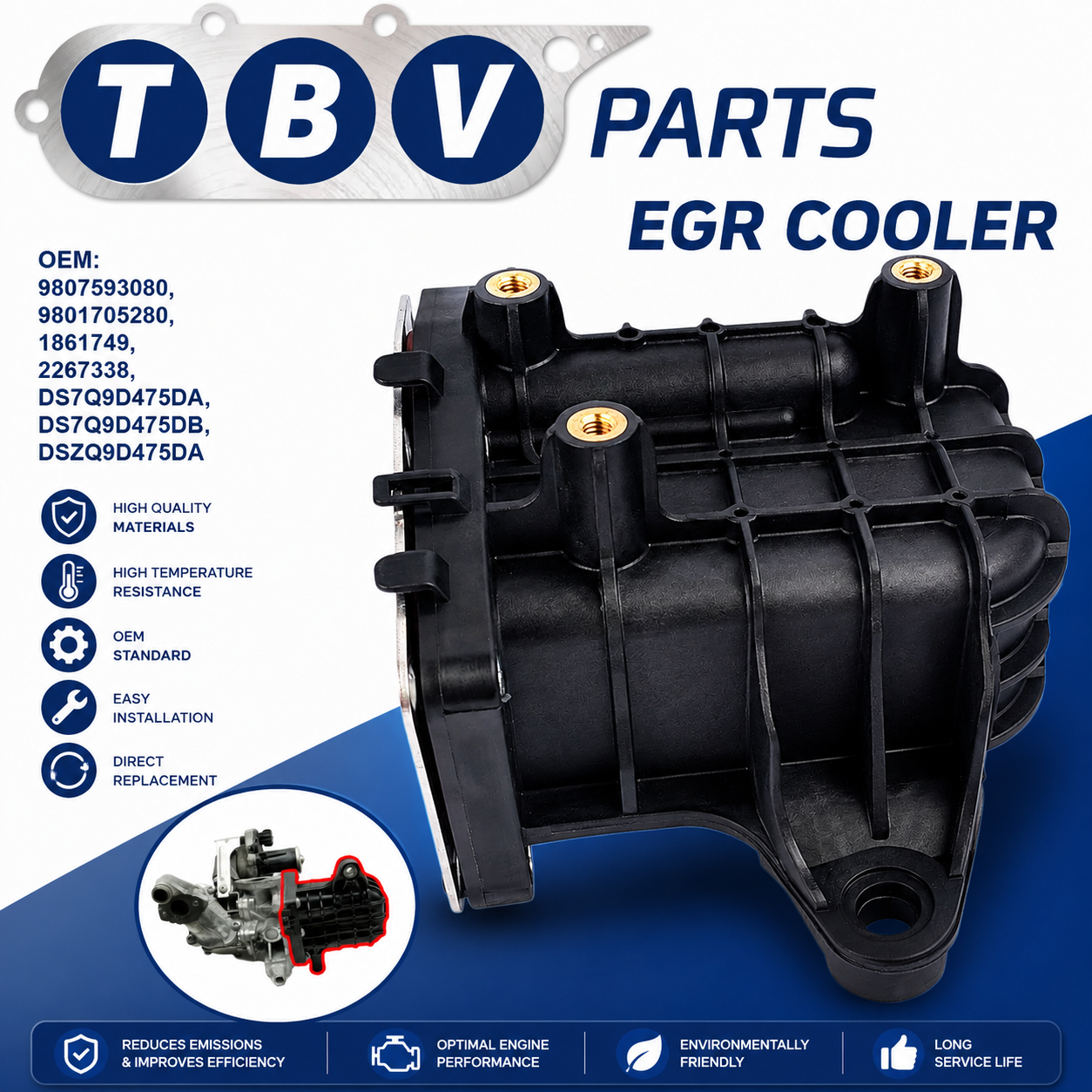EGR COOLER CITROEN FORD PEUGEOT 2.0HDI 9807593080 9801705280 1861749 2267338 DS7Q9D475DA DS7Q9D475DB DSZQ9D475DA