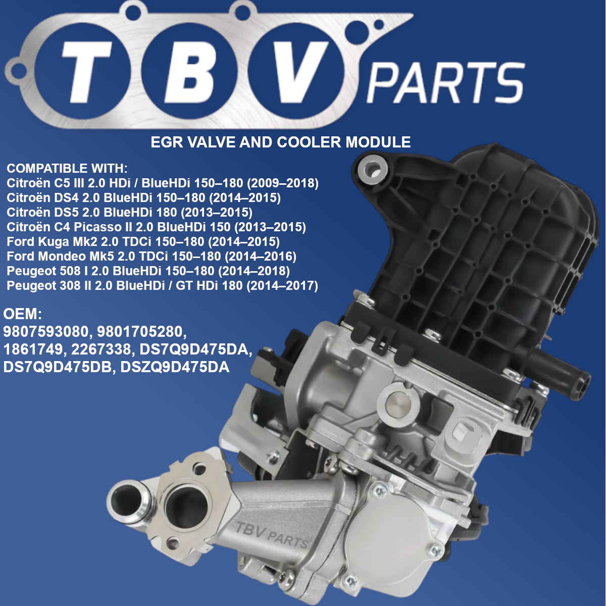 ENFRIADOR CON VALVULA EGR CITROEN FORD PEUGEOT 2.0HDI 9807593080 9801705280 1861749 2267338 DS7Q9D475DA DS7Q9D475DB DSZQ9D475DA