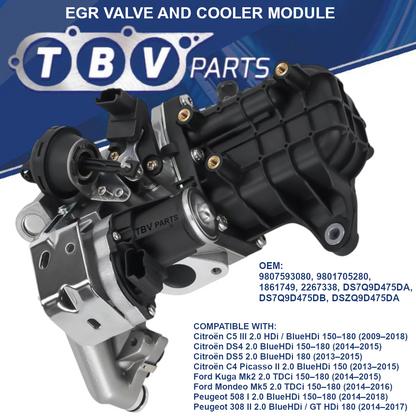 ENFRIADOR CON VALVULA EGR CITROEN FORD PEUGEOT 2.0HDI 9807593080 9801705280 1861749 2267338 DS7Q9D475DA DS7Q9D475DB DSZQ9D475DA