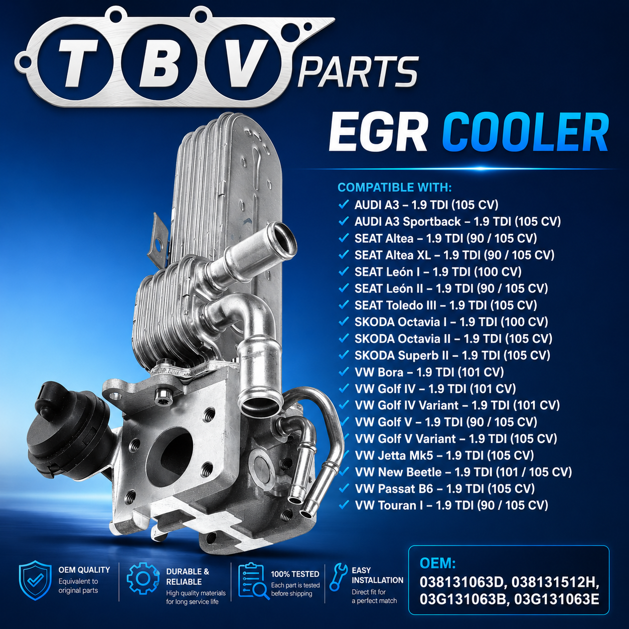 ENFRIADOR EGR AUDI SEAT SKODA VW 1.9  TDI 038131063D 038131512H 03G131063B 03G131063E 0892638 48367