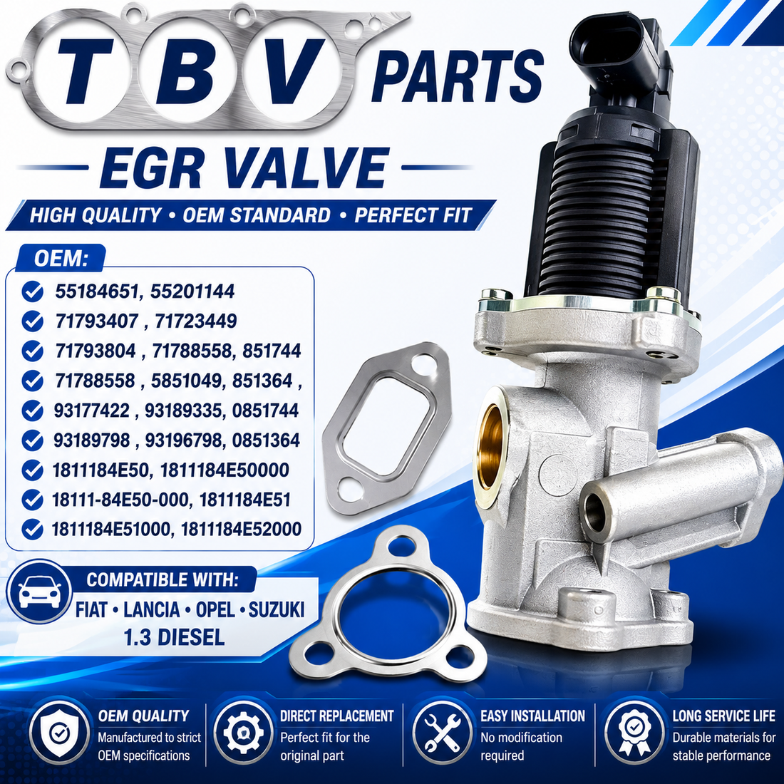 VALVULA EGR SUZUKI 1.3 DDiS 71793407 1811184E50  1811184E50000 1811184E51  1811184E51000  55184651  55201144