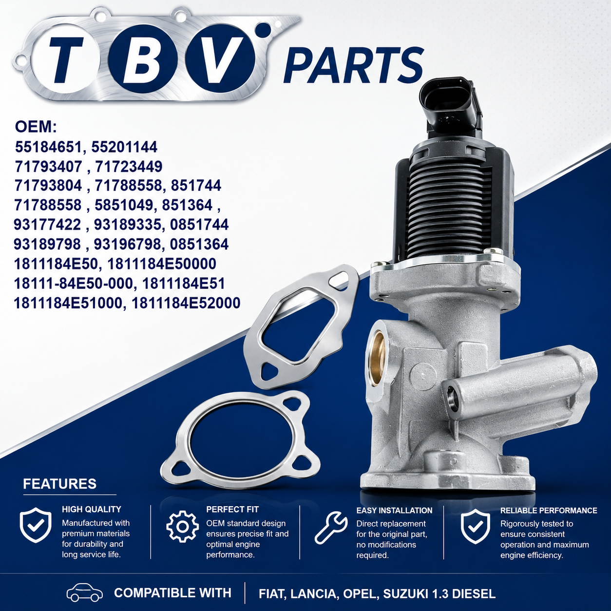 VALVULA EGR SUZUKI 1.3 DDiS 71793407 1811184E50  1811184E50000 1811184E51  1811184E51000  55184651  55201144
