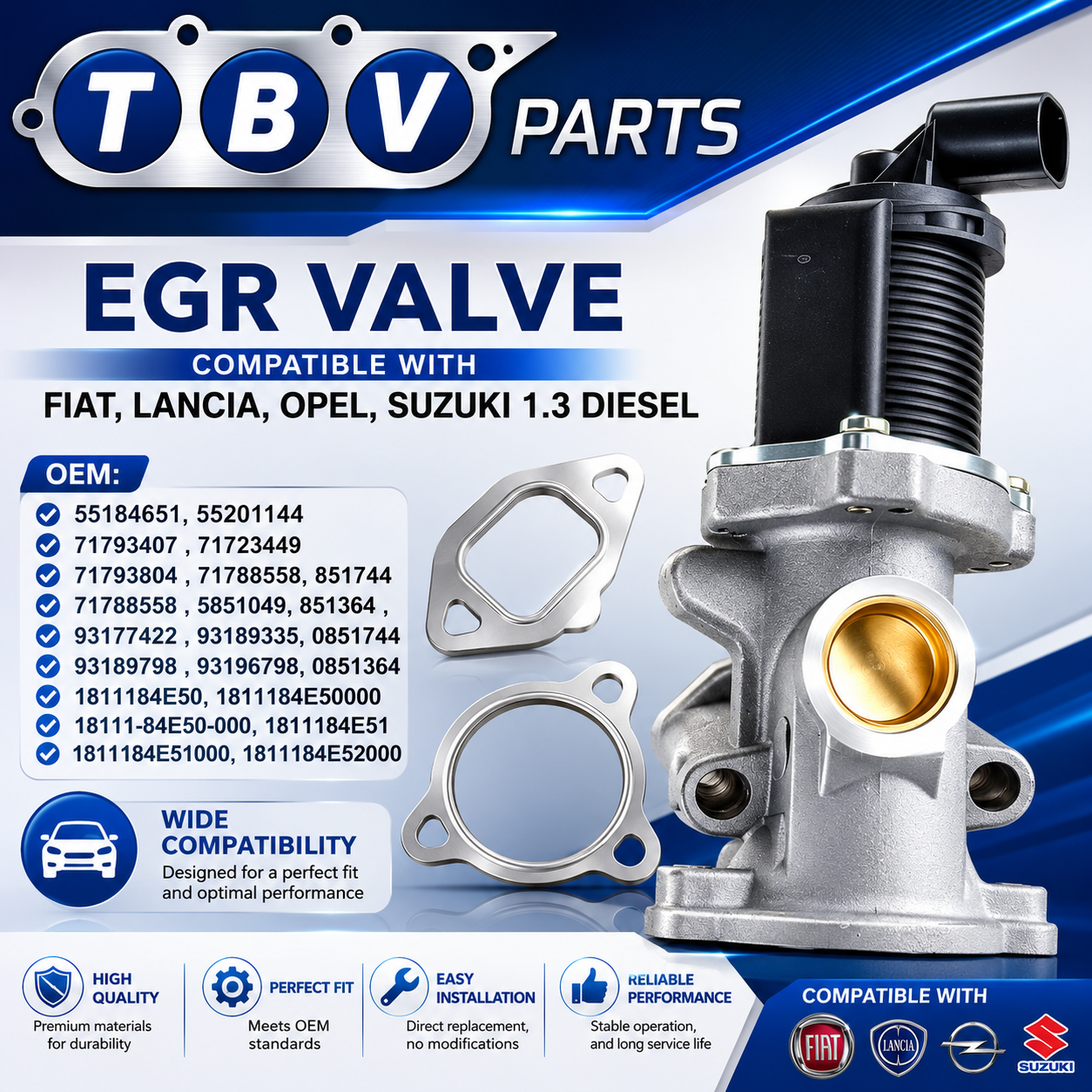 VALVULA EGR SUZUKI 1.3 DDiS 71793407 1811184E50  1811184E50000 1811184E51  1811184E51000  55184651  55201144