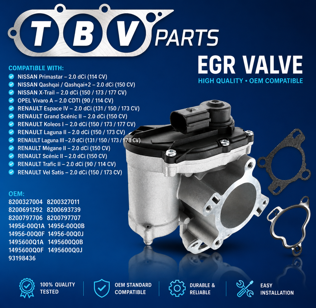 VÁLVULA EGR OPEL 2.0 CDTI 93198436 8200327004 8200327011 8200691292 8200693739 8200797706 8200797707