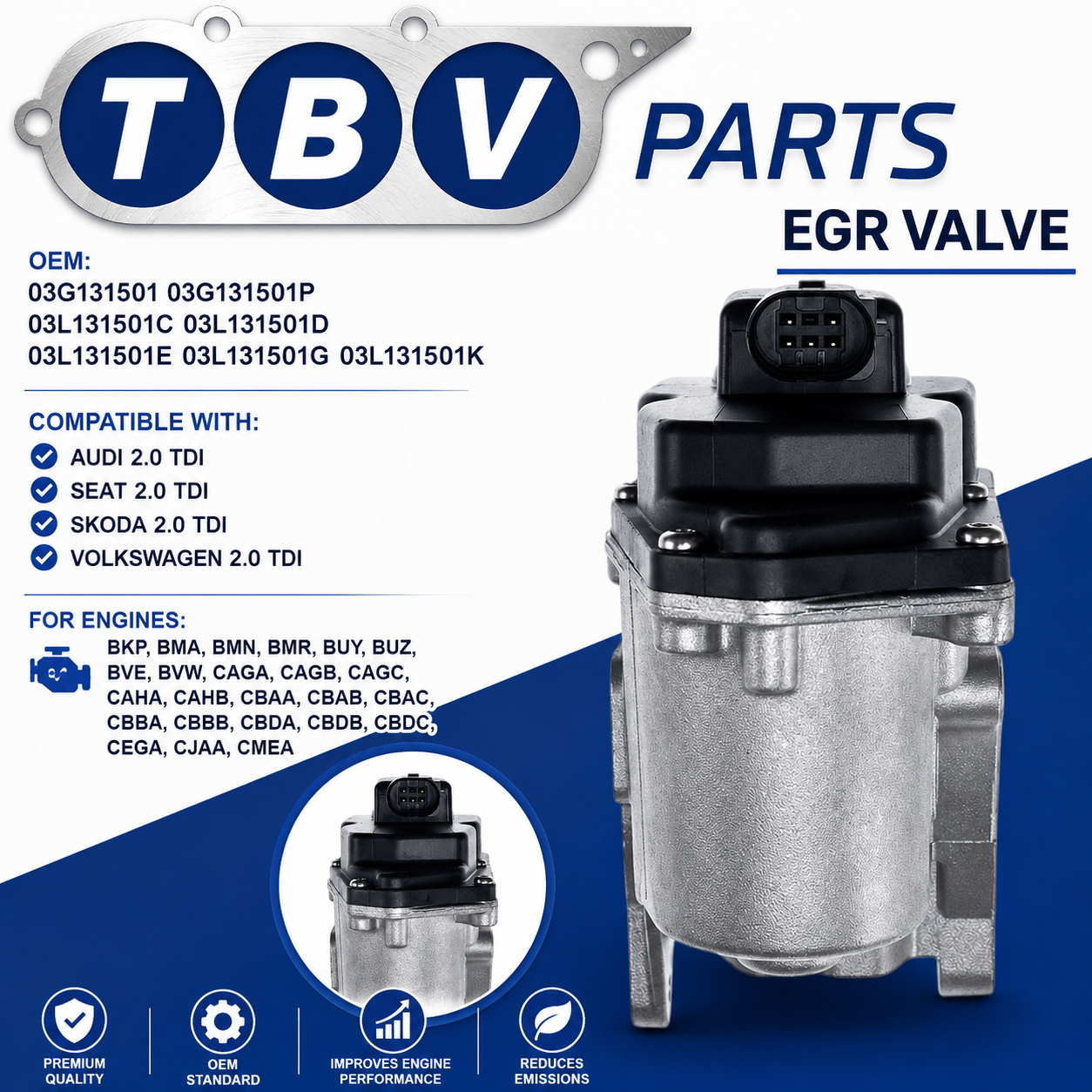 VALVULA EGR VOLKSWAGEN 2.0 TDI 03G131501 03G131501P 03L131501C 03L131501D 03L131501E 03L131501G 03L131501K