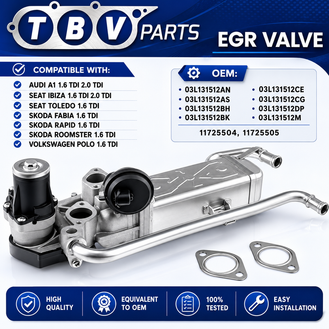 VALVULA EGR VOLKSWAGEN 1.6 TDI CAY 03L131512AN 03L131512AS 03L131512BH 03L131512CE 03L131512CG 03L131512DP