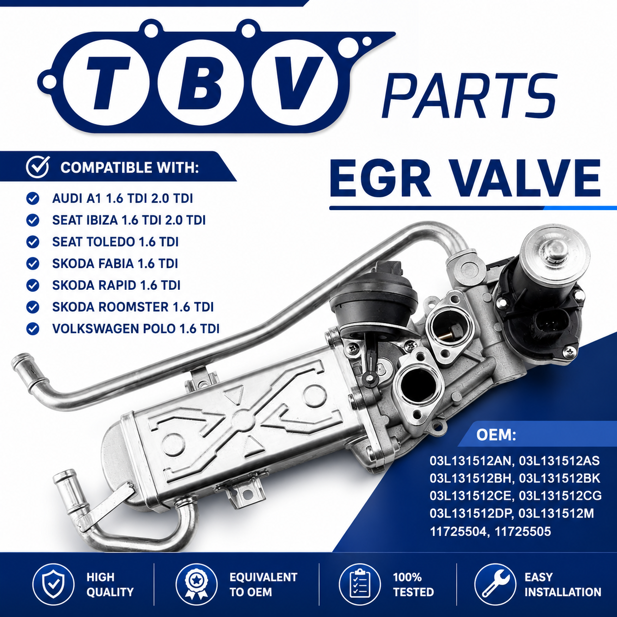 VALVULA EGR VOLKSWAGEN 1.6 TDI CAY 03L131512AN 03L131512AS 03L131512BH 03L131512CE 03L131512CG 03L131512DP
