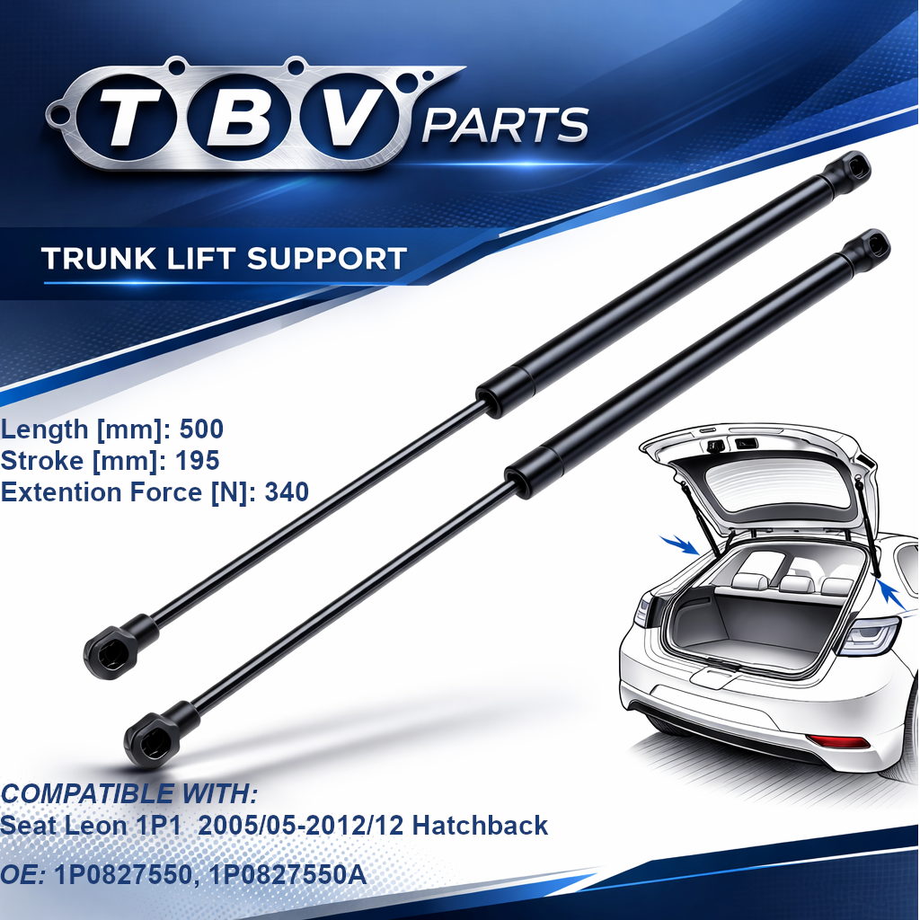 2X AMORTIGUADORES DE PRESIÓN DE GAS SEAT LEON II (1P1) 2005-2012 – PORTÓN TRASERO 1P0827550, 1P0827550A