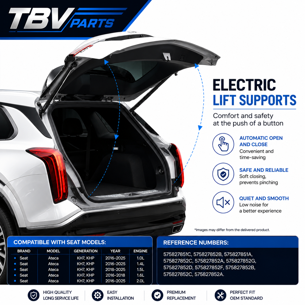 2X AMORTIGUADORES DE MALETERO ELÉCTRICO SEAT ATECA 2016-2020 575827852C, 575827852G, 575827852, 575827852D, 575827852F, 575827852C, 575827852G, 575827852, 575827852D, 575827852F