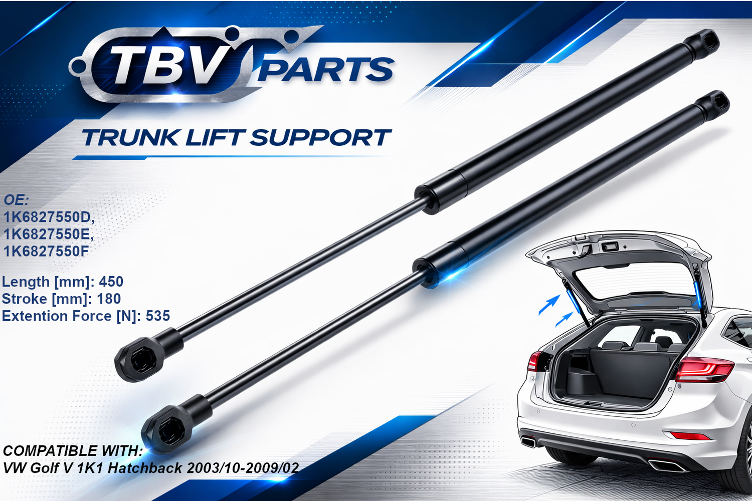 2X AMORTIGUADORES DE PRESIÓN DE GAS SEAT LEON 1M6827550, 1M6827550A, 430719017900, V10-1935