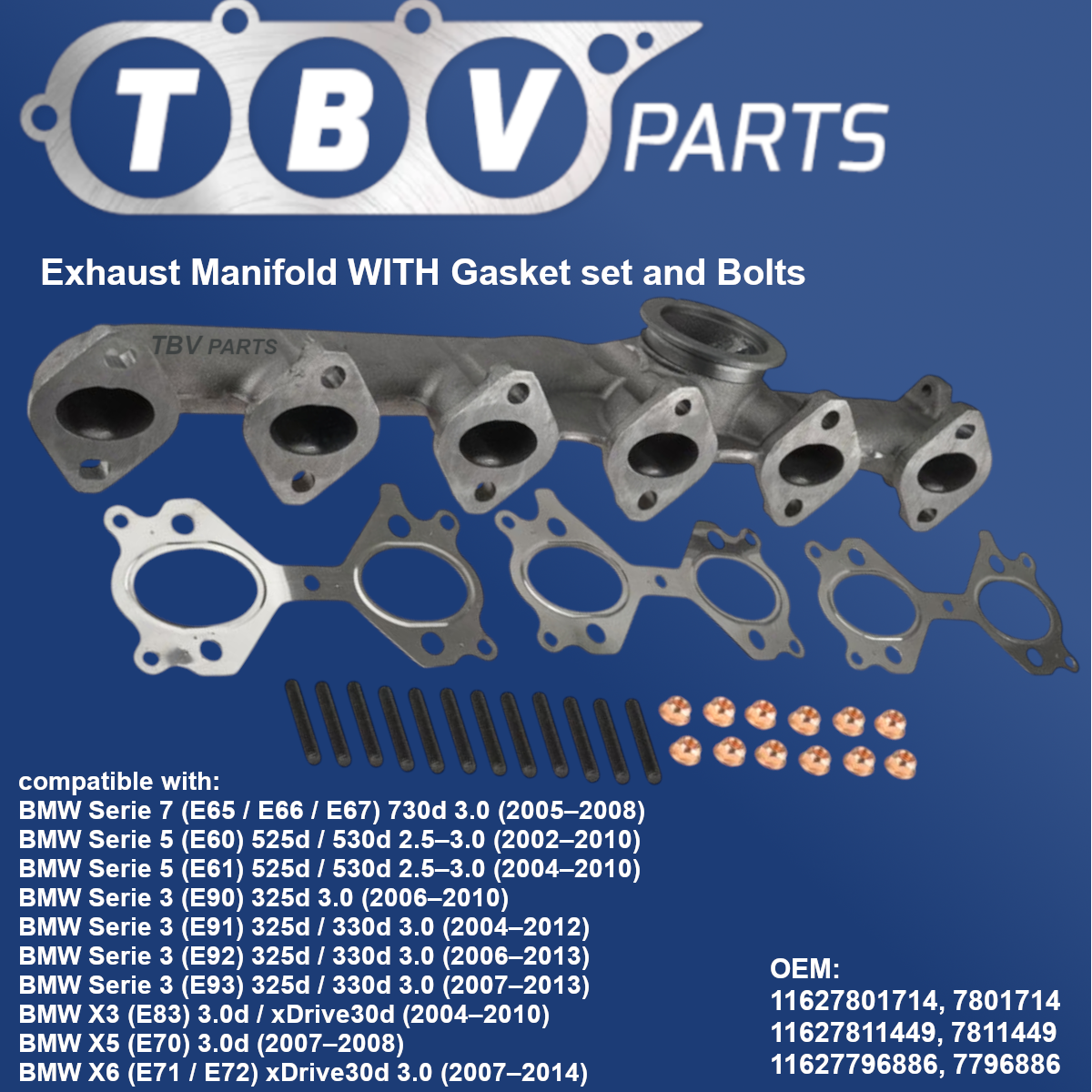 EXHAUST MANIFOLD BMW 325D 330D 525D 530D M57N2 11627801714 11627811449 11627796886 7801714 7811449 7796886