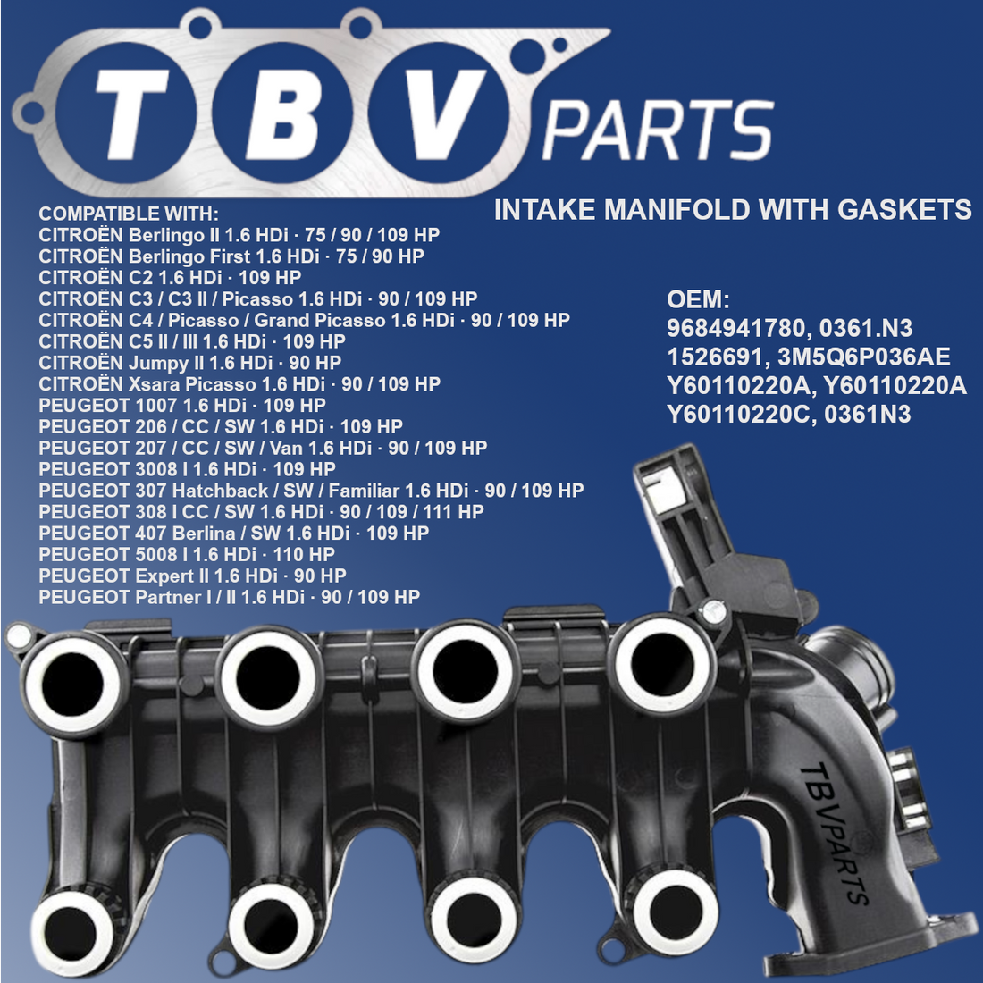 COLECTOR DE ADMISIÓN PEUGEOT 1.6HDI 0361N3 9684941780 1526691 3M5Q6P036AE Y60110220A Y60110220B