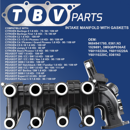 COLECTOR DE ADMISIÓN PEUGEOT 1.6HDI 0361N3 9684941780 1526691 3M5Q6P036AE Y60110220A Y60110220B
