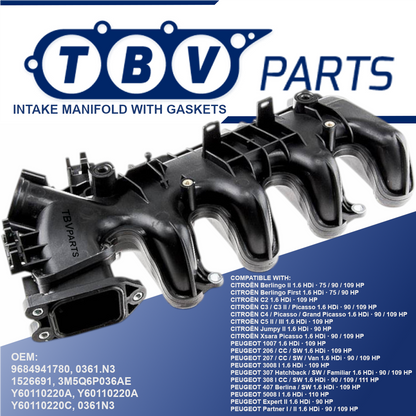 COLECTOR DE ADMISIÓN PEUGEOT 1.6HDI 0361N3 9684941780 1526691 3M5Q6P036AE Y60110220A Y60110220B