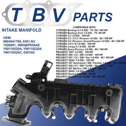 COLECTOR DE ADMISIÓN PEUGEOT 1.6HDI 0361N3 9684941780 1526691 3M5Q6P036AE Y60110220A Y60110220B