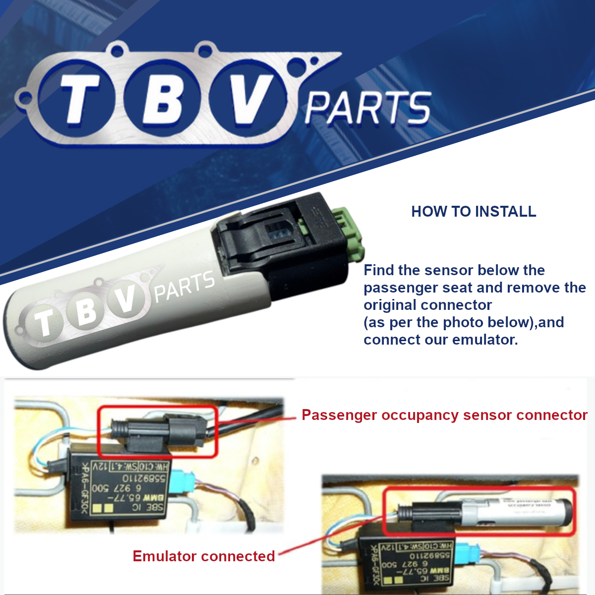 SEAT OCCUPANCY SENSOR EMULATOR SRS/AIRBAG MAT BMW E36, E46, E34, E39, E60, E63, E64, E38, E65, E66, E67 UP TO 2005