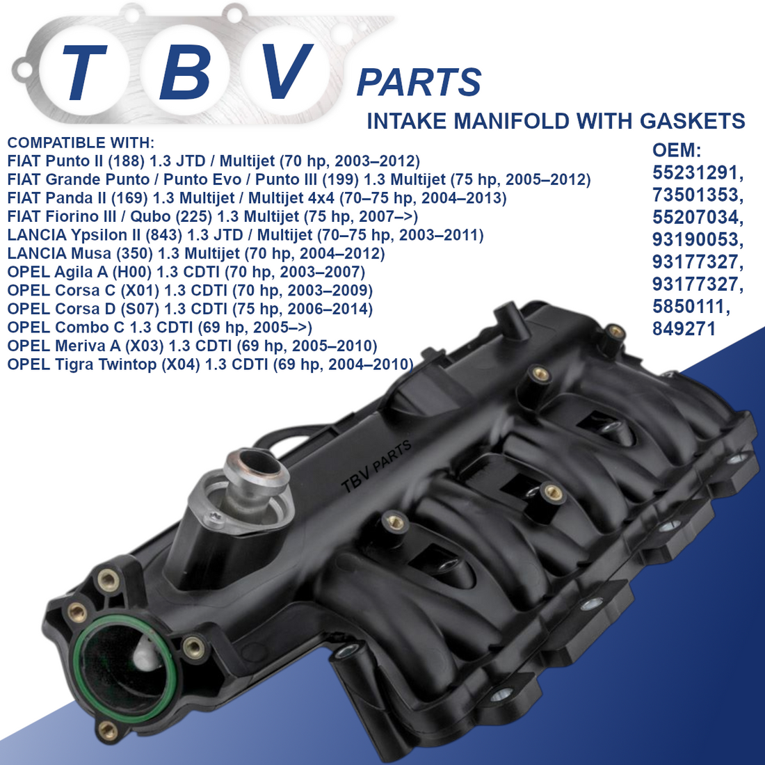 INTAKE MANIFOLD OPEL AGILA COMBO MERIVA A TIGRA 1.3 CDTI 93190053 93177327 55231291 849271 5850162 5850111