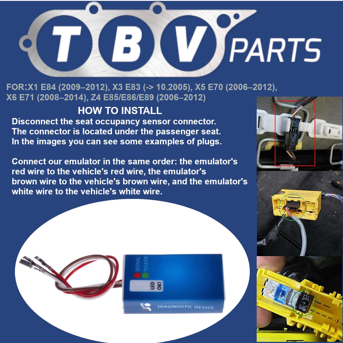 EMULADOR DEL SENSOR DE OCUPÀCION ASIENTO BMW E70 E71 E83 E84 E85 E86 E89
