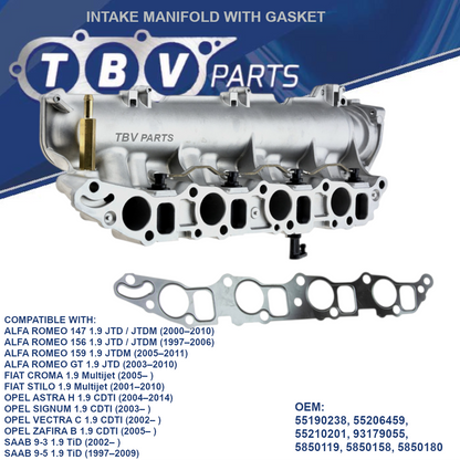 INTAKE MANIFOLD OPEL, SAAB, ALFA ROMEO, FIAT 1.9CDTI / JTD 55190238 55206459 55210201 5850119 93179055