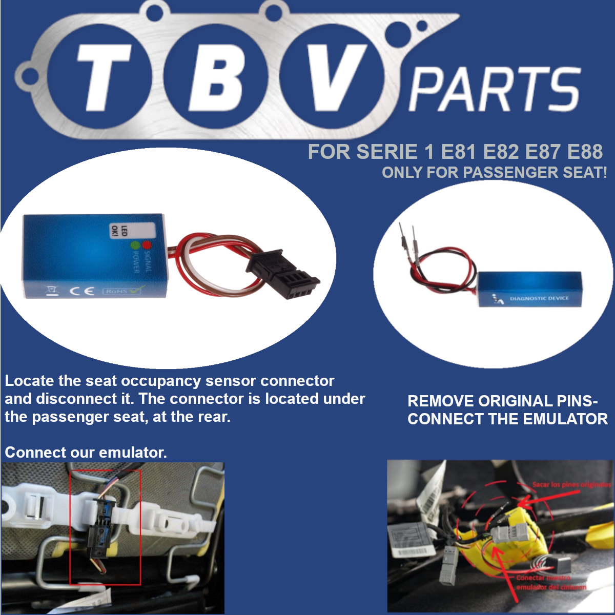 SEAT OCCUPANCY SENSOR EMULATOR SRS / AIRBAG MAT BMW 1 SERIES E81 E82 E87 E88