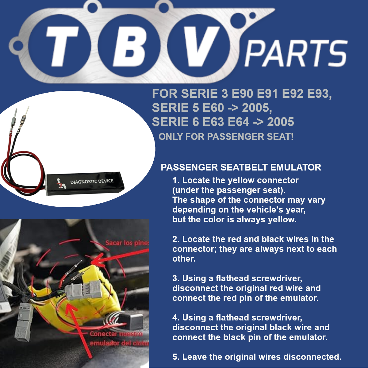 Herramienta auxiliar de diagnóstico – sensor de ocupación asiento pasajero Para E90, E91, E92, E93 Solución Fallo Luz Roja Esterilla para Serie 3, para Serie 5 E60, E61, 6 E63, E64
