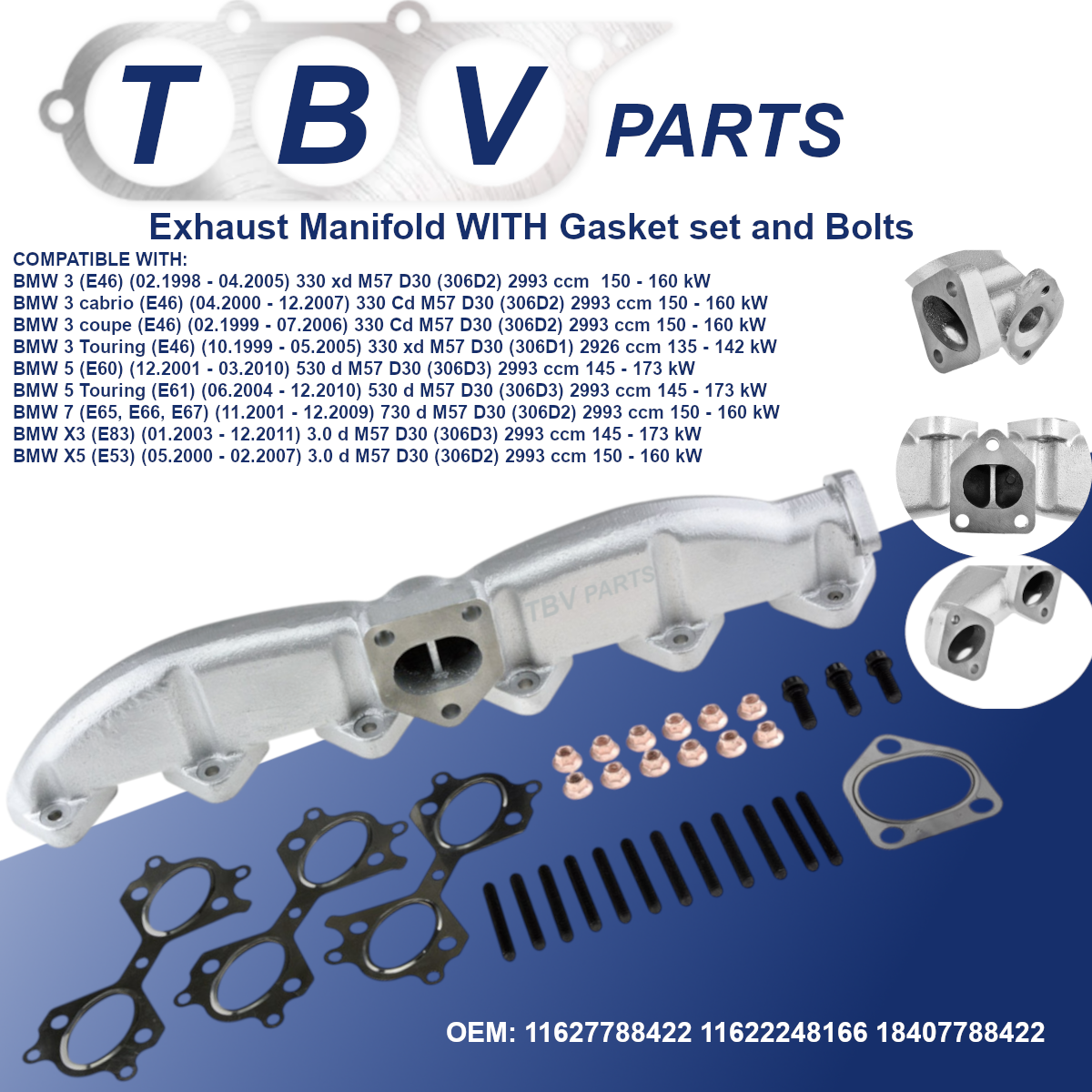 COLETOR DE ESCAPE BMW 325D 330D 525D 530D 11622248166 11627788422 18407788422