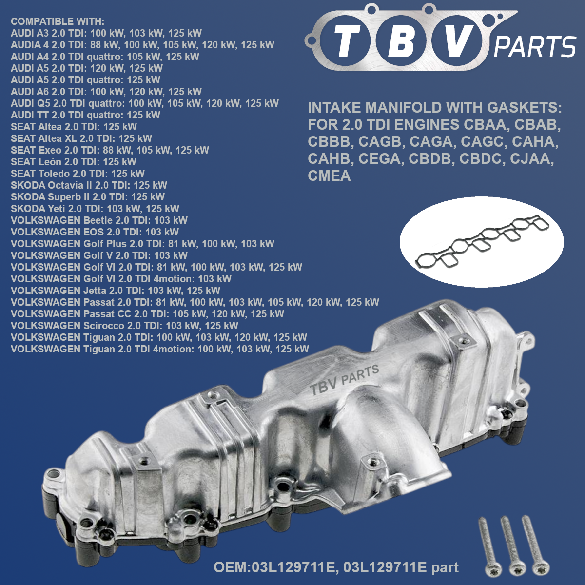 COLETOR DE ADMISSÃO AUDI SKODA SEAT VW 2.0TDI 03L129711E 3L129711E