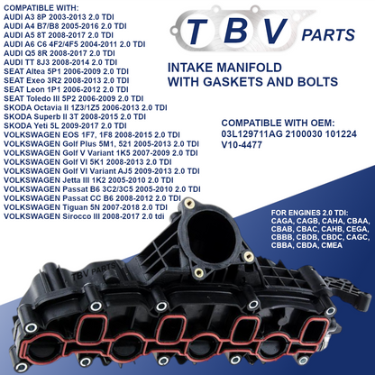 INTAKE MANIFOLD AUDI SKODA SEAT VW 2.0TDI 03L129711AG 2100030
