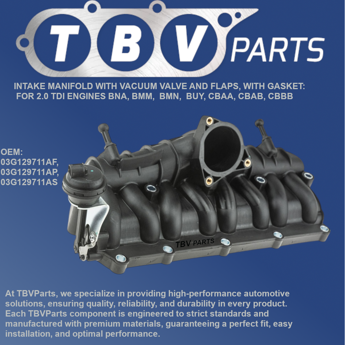 INTAKE MANIFOLD AUDI SKODA VW SEAT 2.0TDI BMN 03G129711AS 03G129711AF 03G129711AS
