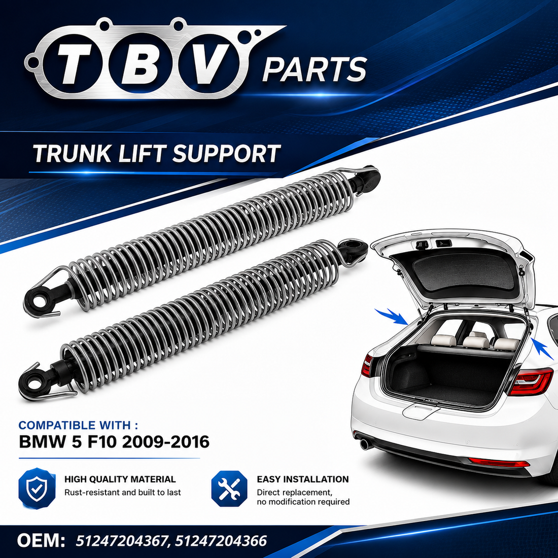 2X AMORTIGUADORES DE PRESIÓN DE GAS BMW Serie 5 F10 2009-2017 7204367, 51247204367, 51247204366