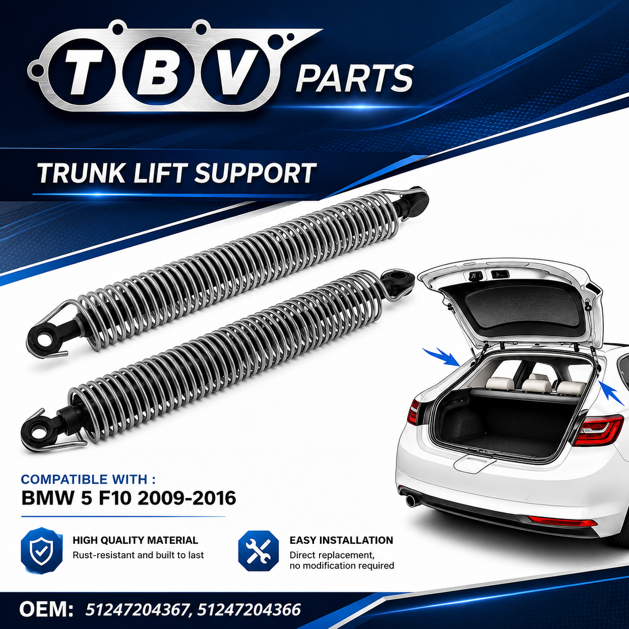 2X AMORTIGUADORES DE PRESIÓN DE GAS BMW Serie 5 F10 2009-2017 7204367, 51247204367, 51247204366