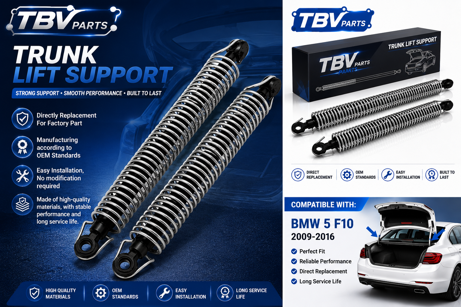 2X AMORTIGUADORES DE PRESIÓN DE GAS BMW Serie 5 F10 2009-2017 7204367, 51247204367, 51247204366